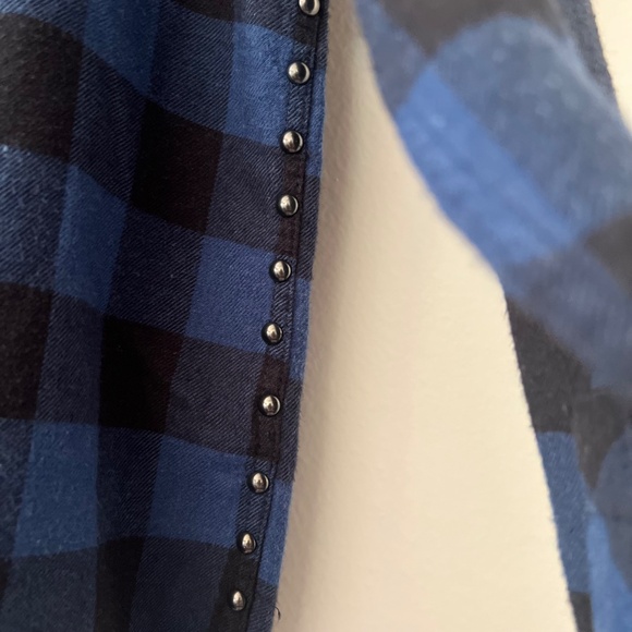 Rails Blue & Black Buffalo Check Studded Flannel Long Sleeve Shirt Size XS - Picture 4 of 8